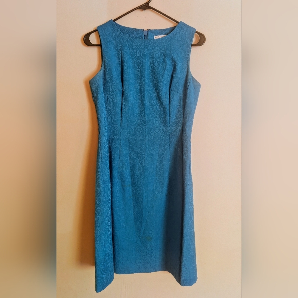 New York & Company Eva Mendes Teal Lace Fit & Flare Midi Dress, Size 6